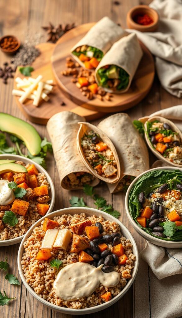 High-calorie lunch ideas with hearty grain bowls and wraps