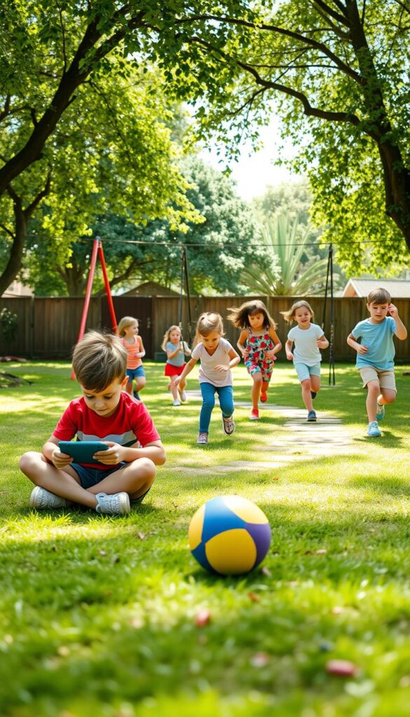 Kids balancing screen time and play