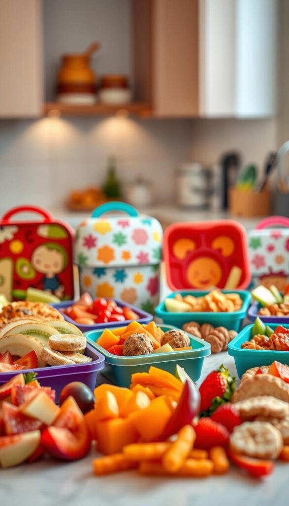 Quick lunch ideas for kids in colorful containers