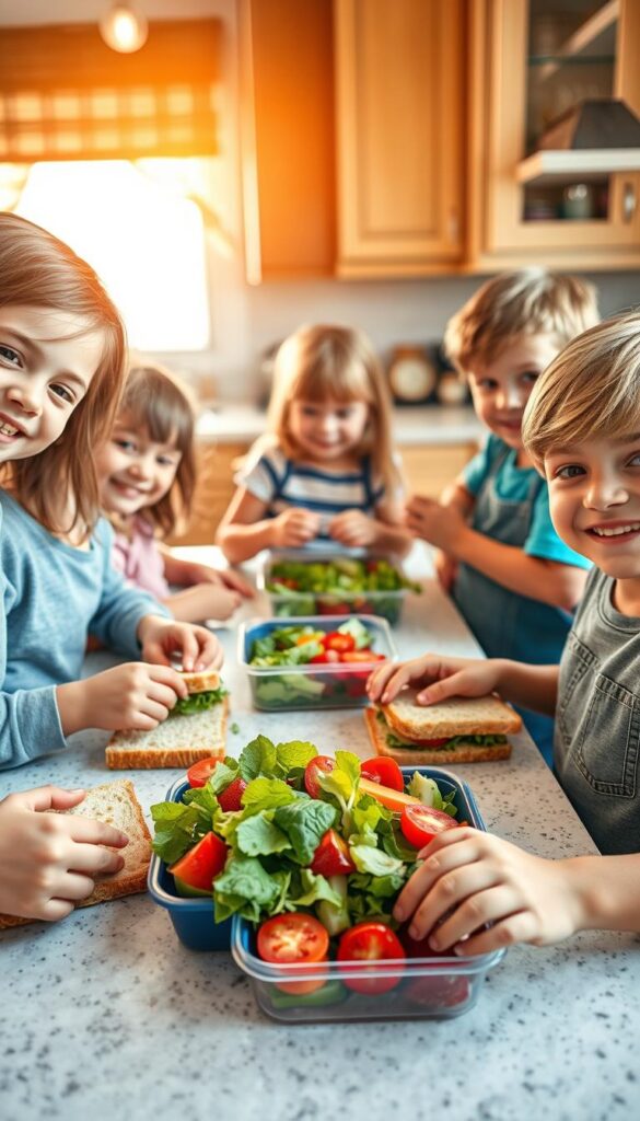 children preparing lunches