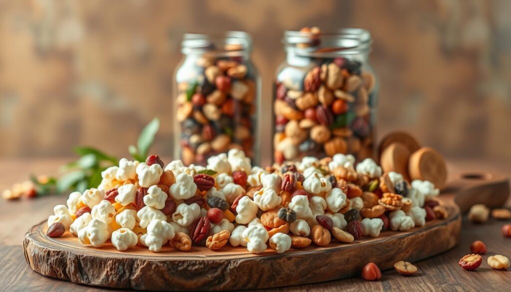 High fiber snacks ideas like popcorn and trail mix
