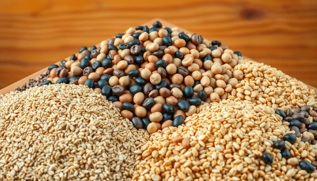 Whole grains and legumes as high fiber foods